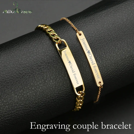 Customized Engraving Nameplate Couple Bracelet Stainless Steel Chain Id Tag Bracelets For Lover Valentines Day Gift