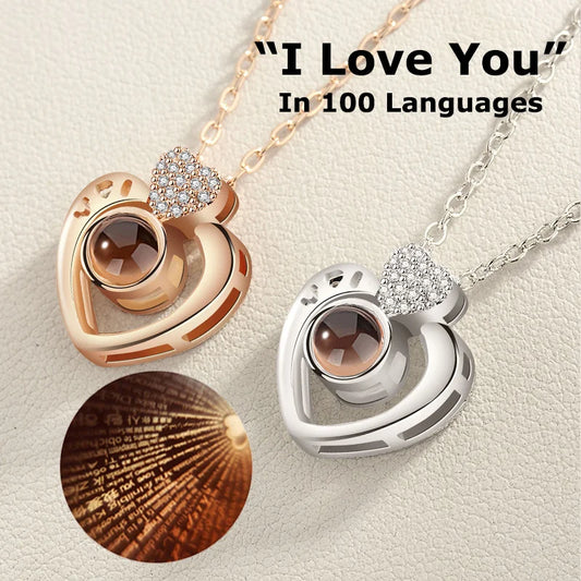 Projection Necklace 100 Languages I Love You Heart Round Pendant  for Women Girl Friend Couple Romantic Fashion Jewelry Gifts